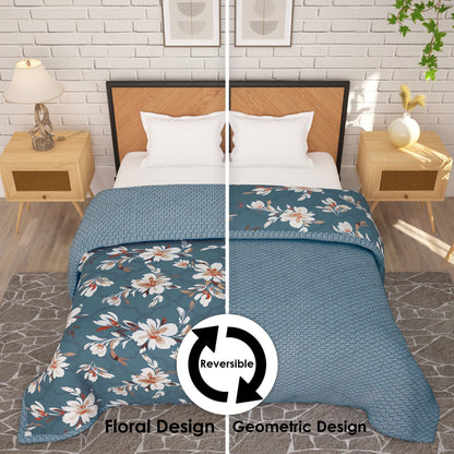 180 GSM Grey Floral Microfiber Fusion Reversible Double / Single Comforter