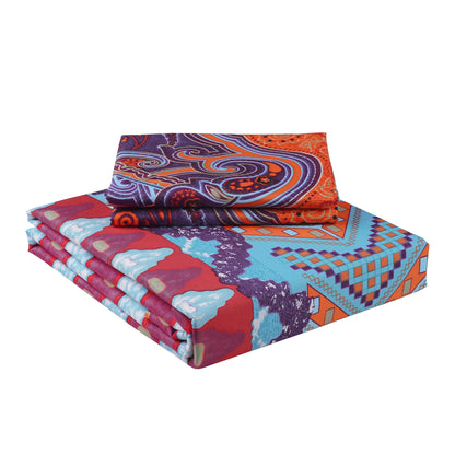 Boho Styled 240 TC Purple & Orange Motif Double Size Bedsheet With 2 Pillow Covers