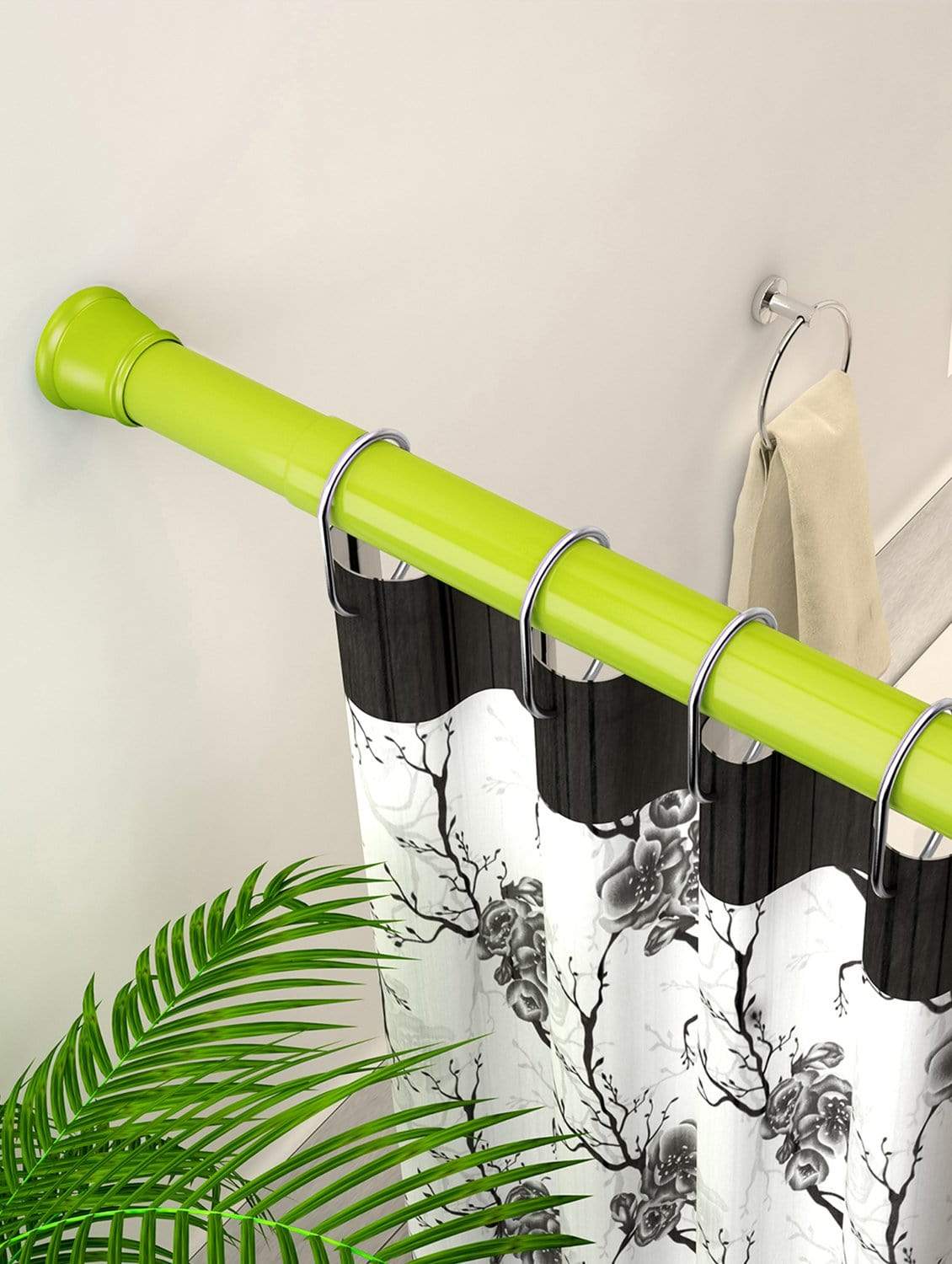 Modern Simple Lightweight Adjustable Extendable Stable Shower rod - Pack of 2 - Neon Green