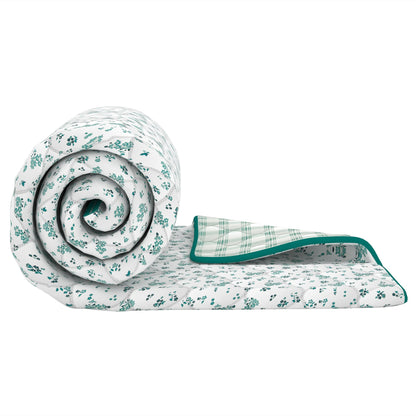Merlin Pure Cotton Ocean Blue & White Checks - Floral Single Dohar