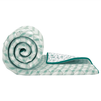 Merlin Pure Cotton Ocean Blue & White Checks - Floral Single Dohar