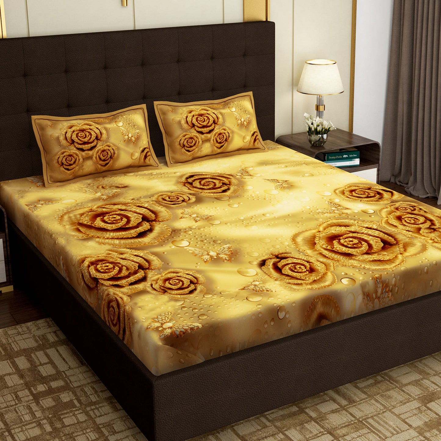 PAVO MOLLIS HOMES SUPER KING SIZE BEDSHEET - Golden Rose