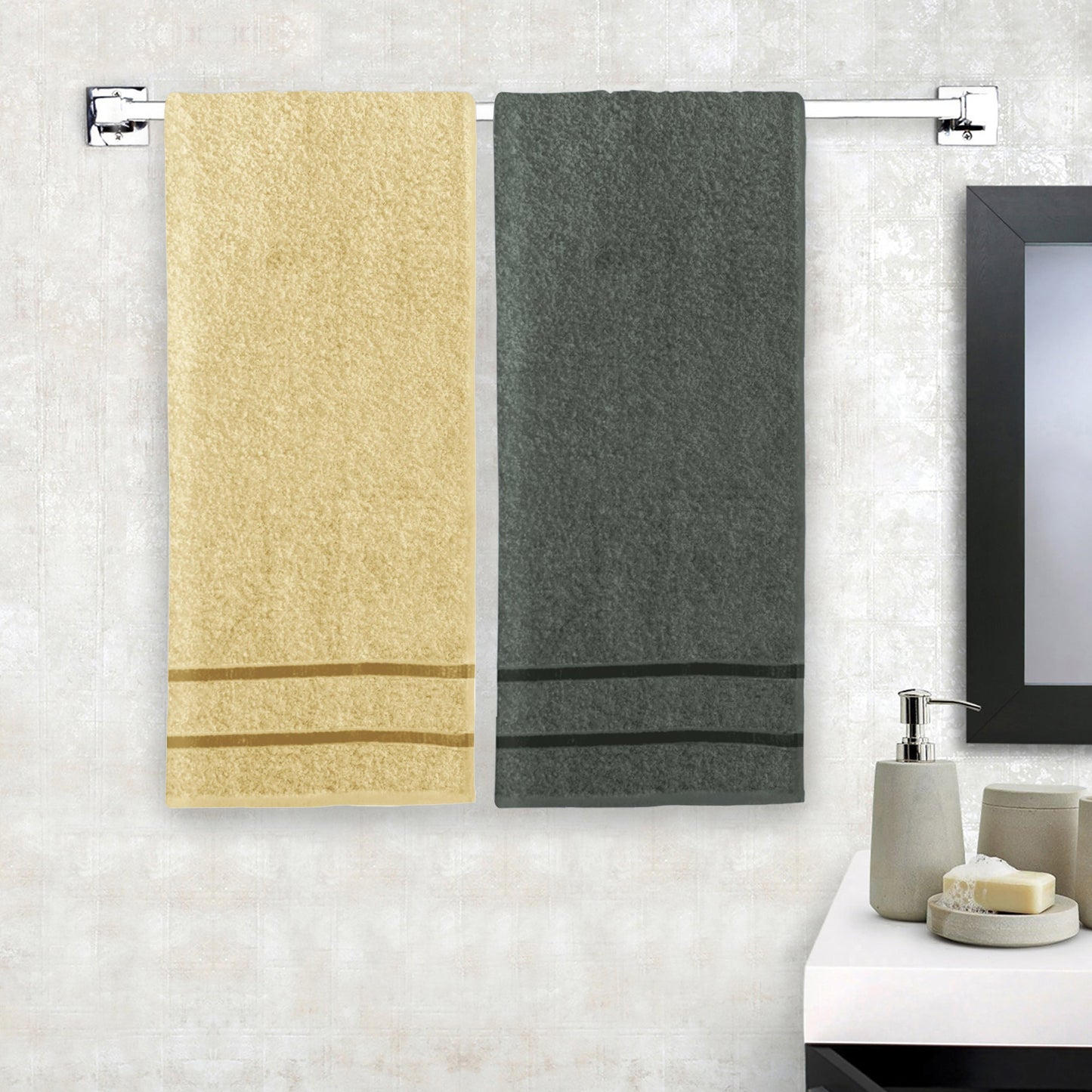 Story@Home 2 Units 100% Cotton Ladies Bath Towels - Beige and Charcoal Grey