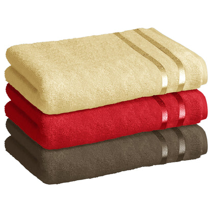 Story@Home 3 Units 100% Cotton Bath Towels - Beige, Brown and Wine Red