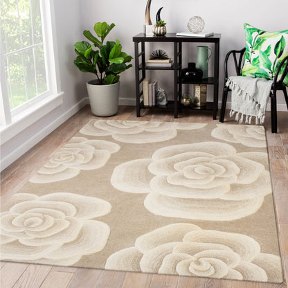 Dusty Brown Woolen Handmade Floral Pattern Carpet