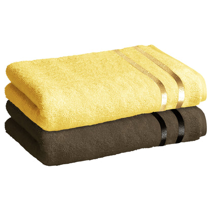 Story@Home 2 Units 100% Cotton Bath Towels - Brown and Lemon Yellow