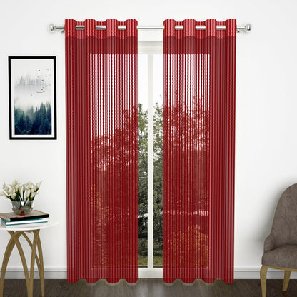 2 Pcs Maroon Sheer Net Polyester Window/Door Curtains