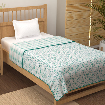 Merlin Pure Cotton Ocean Blue & White Checks - Floral Single Dohar