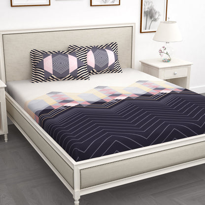 Forever 210 TC Purple Geometric King Size Bedsheet