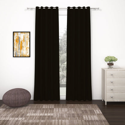 2 Pcs Black Blackout Faux Silk Room Darkening Window/Door/Long Door Curtains