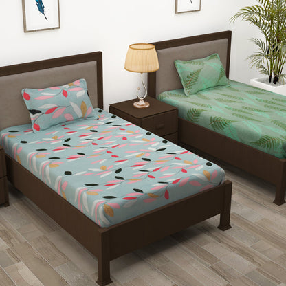 Story@Home 208 TC 100% Cotton Multicolor 2 Single Bedsheet Combo with 2 Pillow Covers