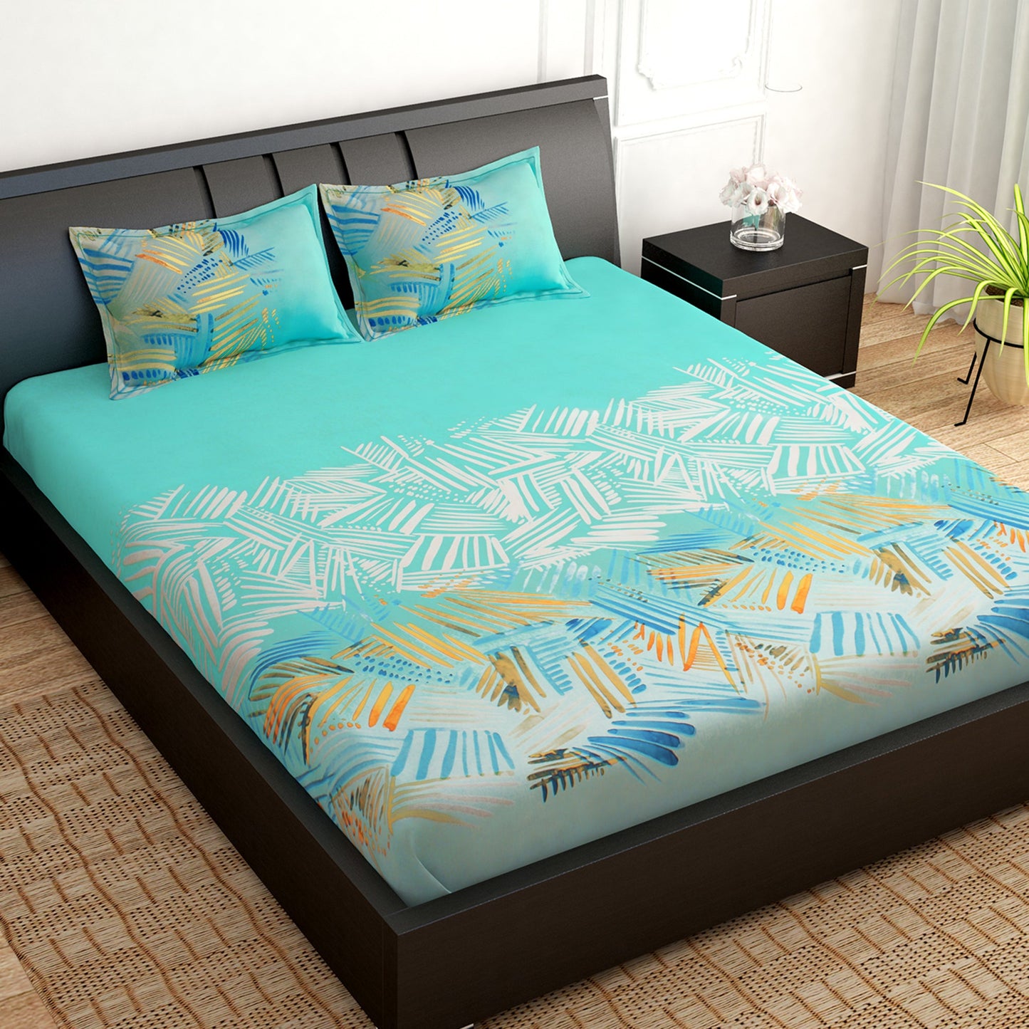 PAVO Tranquil Luxurious Turquoise Watercolor Art King Size Bedsheet