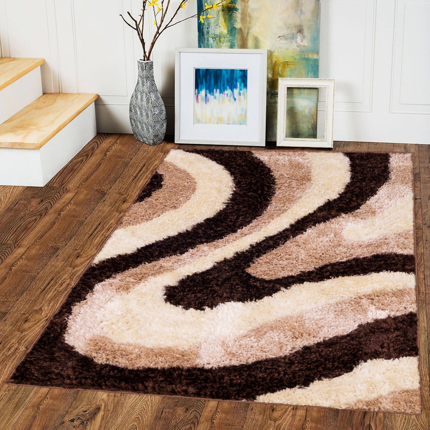 Stripes Pattern Brown Carpet for Living Room