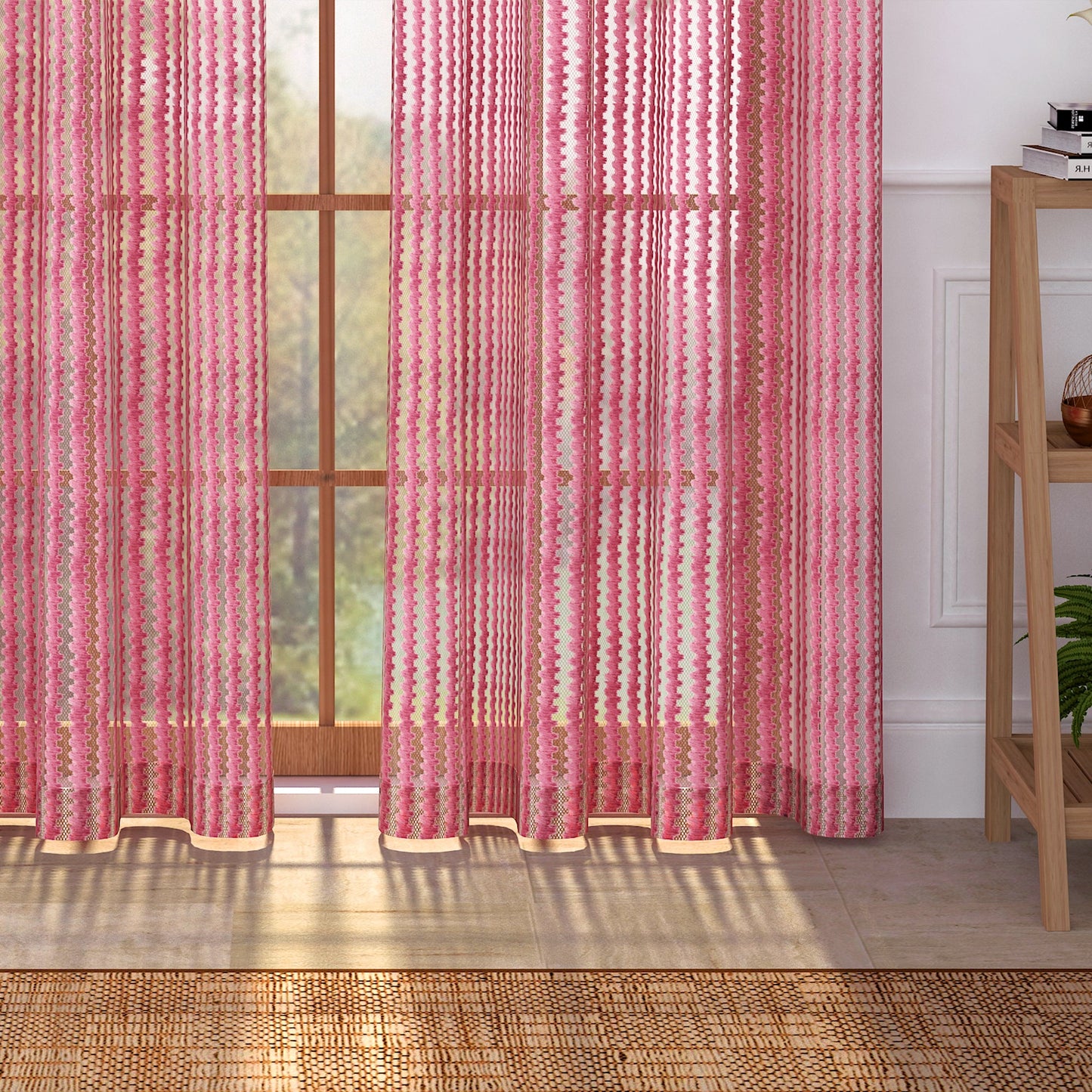 2 Pcs Pink Aura Sheer Net Polyester Window/Door/Long Door Curtains