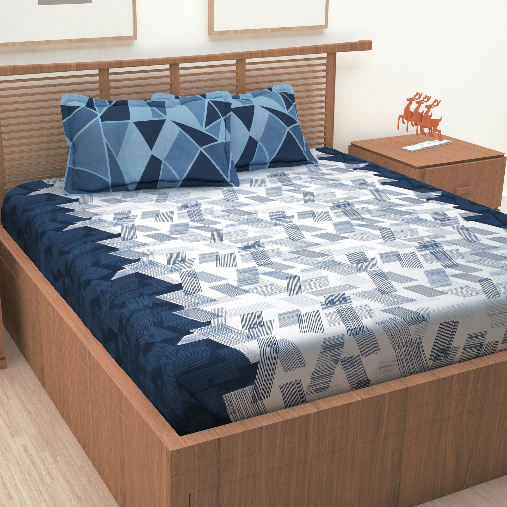 186 TC 100% Cotton 1 Double Bedsheet With 2 Pillow Cover - StoryAtHome.com