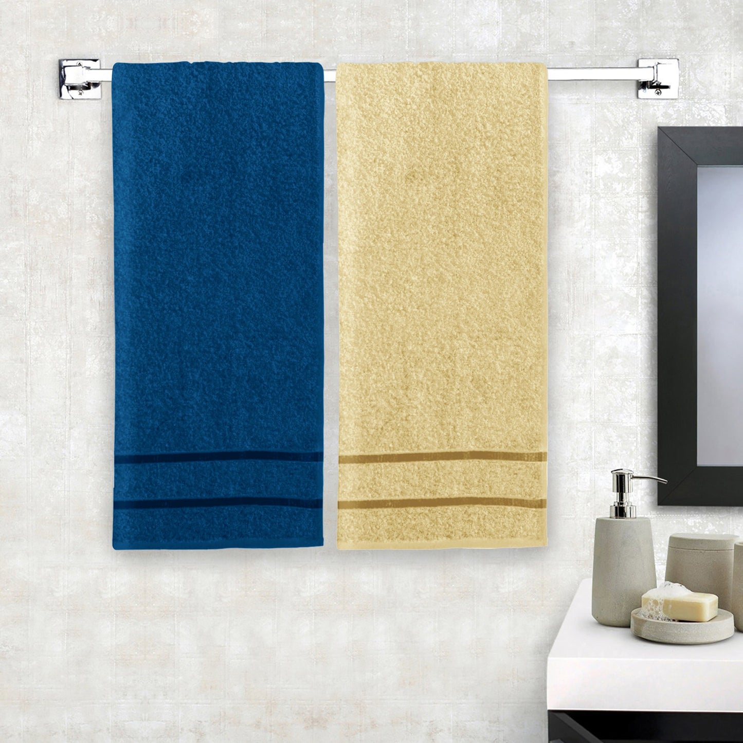 Story@Home 2 Units 100% Cotton Ladies Bath Towels - Navy and Beige