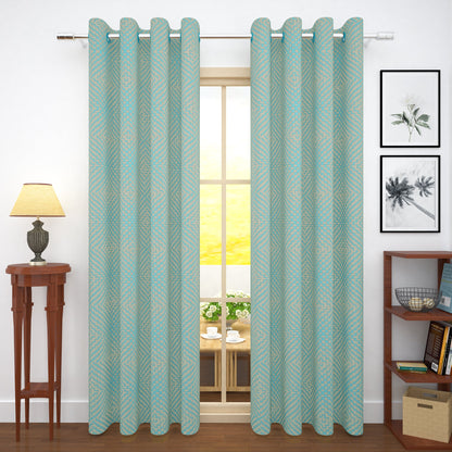 2 Pcs Blue Bloom Jacquard Room Darkening Door/Window Curtains