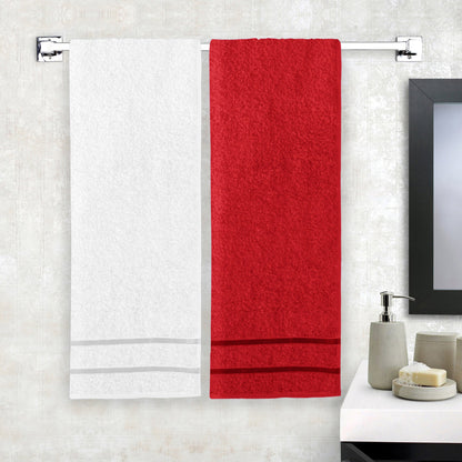 Story@Home 2 Units 100% Cotton Bath Towels - White and Wine Red