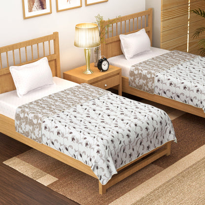 Super Soft Brown & White Floral Reversible Single Size Dohar - Pack of 2