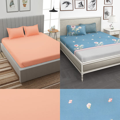 Story@Home 210TC 100% Cotton Floral King size 2 Bedsheet With 4 Pillow Covers