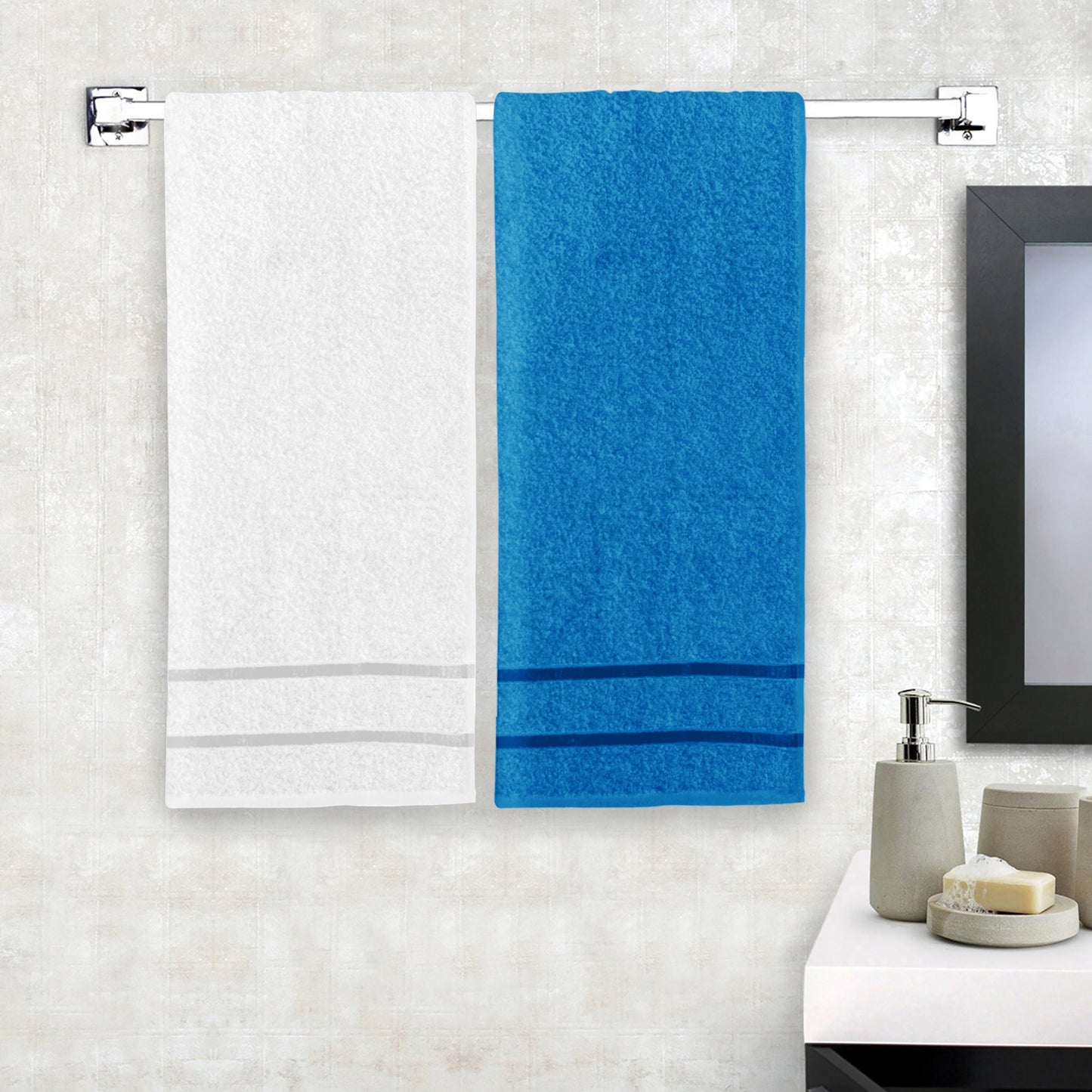 Story@Home 2 Units 100% Cotton Ladies Bath Towels - White and Blue