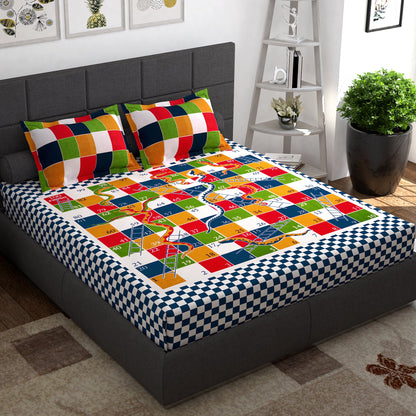 Ventura 152 TC Blue Snakes and Ladders Double Bedsheet