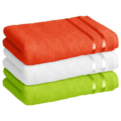 Story@Home 3 Units 100% Cotton Ladies Bath Towels - Orange , White and Green