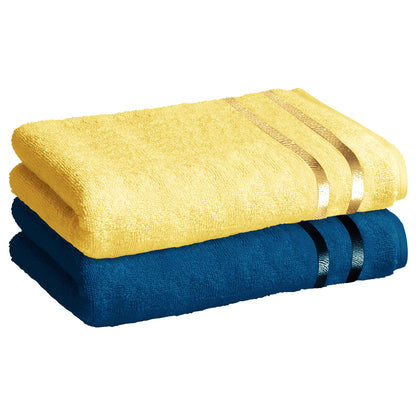 Story@Home 2 Units 100% Cotton Bath Towels - Navy Blue and Lemon Yellow