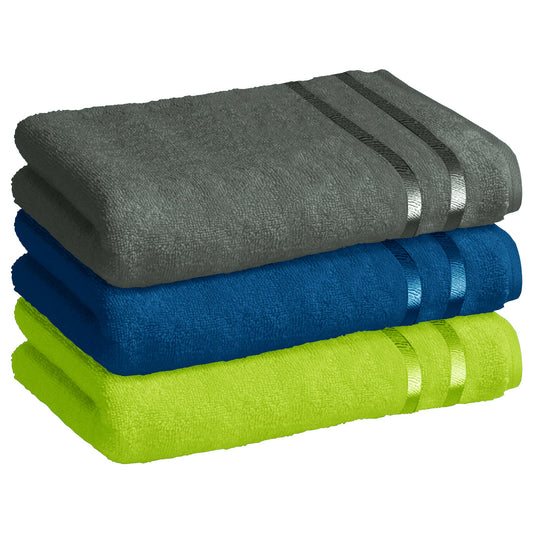 Story@Home 3 Units 100% Cotton Bath Towels - Green, Navy and Charcoal Grey