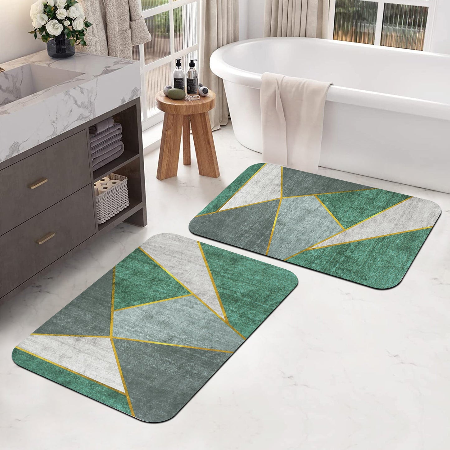 2 Units Nappa Leather Green Geometric Encore Doormats