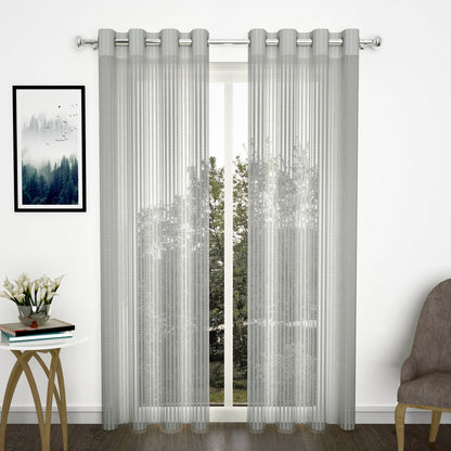 2 Pcs Grey Sheer Net Polyester Window/Door Curtains