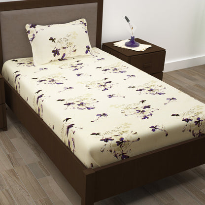 Story@Home 208 TC 100% Cotton Cream & Magenta 2 Single Bedsheet Combo with 2 Pillow Covers