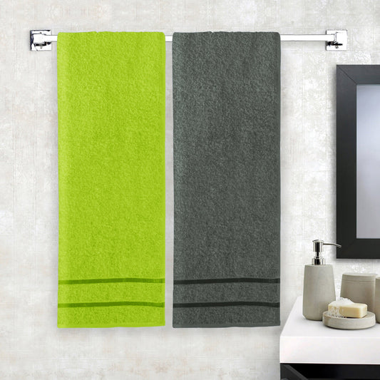 Story@Home 2 Units 100% Cotton Bath Towels - Green and Charcoal Grey