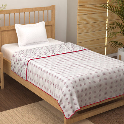 Merlin Pure Cotton Pink & White Checks - Floral Single Dohar
