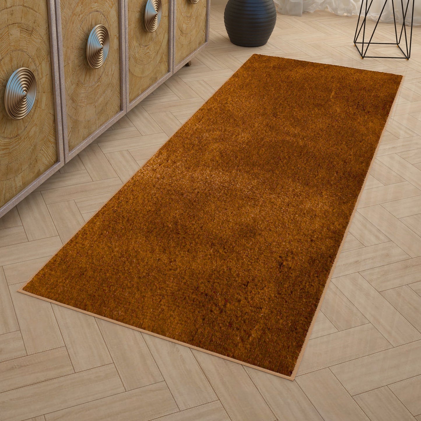 Runner Brownish Orange Solid Pattern Carpet