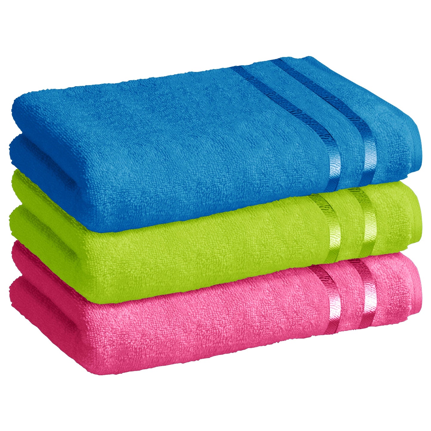 Story@Home 3 Units 100% Cotton Bath Towels - Blue, Green and Pink