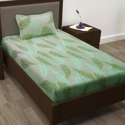 Story@Home 208 TC 100% Cotton Grey & Green Floral 2 Single Bedsheet Combo with 2 Pillow Covers