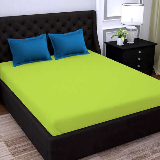 PAVO Tranquil Solid Luxurious King Bedsheet Neon (Green and Blue)