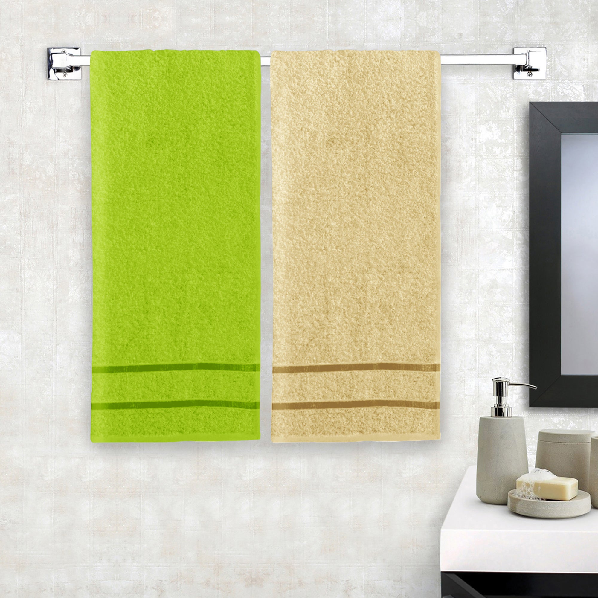 Green and gold online bath towels