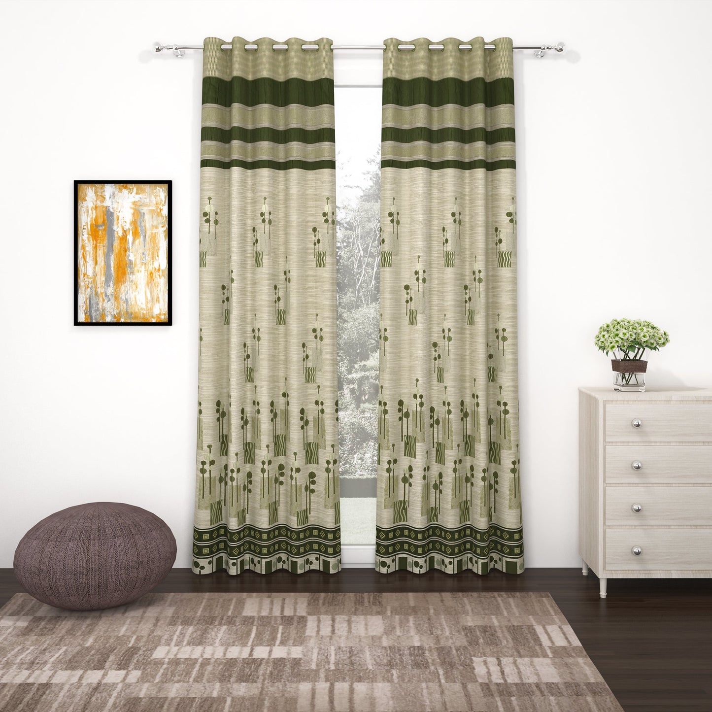 2 Pcs Grey Berry Jacquard Room Darkening Window/Door/Long Door Curtains