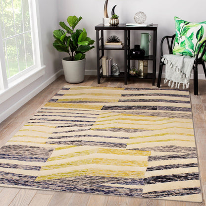 Yellow Woolen Handmade Stripes Pattern Carpet