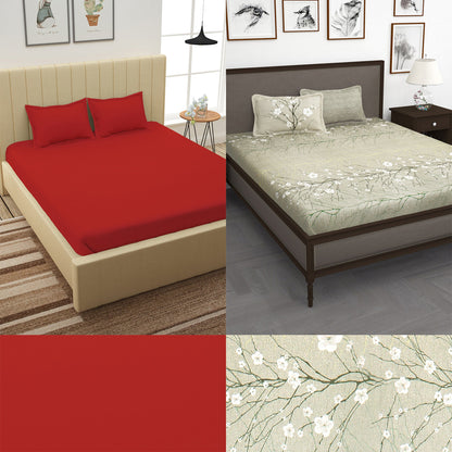 Story@Home 210TC 100% Cotton Floral King size 2 Bedsheet With 4 Pillow Covers