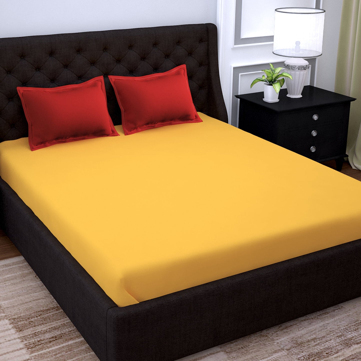 PAVO Tranquil Solid Luxurious King Bedsheet Lemon (Yellow and Red)