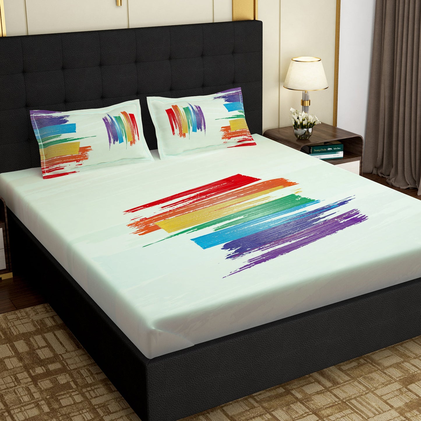 PAVO MOLLIS HOMES SUPER KING SIZE BEDSHEET - Brush Strock, Multicolor