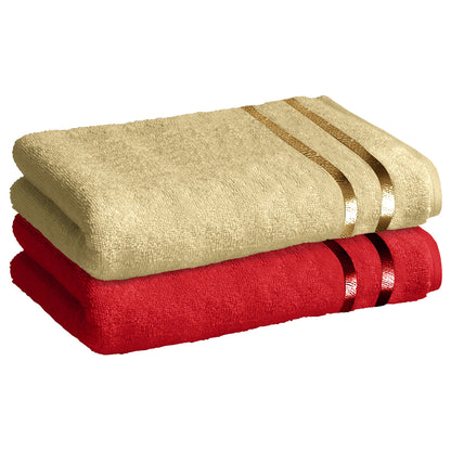 Story@Home 2 Units 100% Cotton Bath Towels - Wine Red and Beige