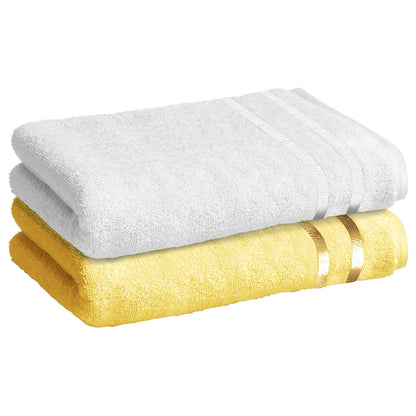 Story@Home 2 Units 100% Cotton Ladies Bath Towels - White and Lemon Yellow