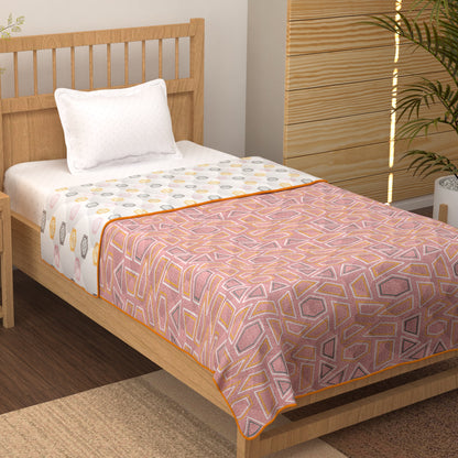 Merlin Pure Cotton Pink & Peach Criss Cross Single Comforter