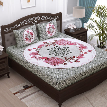 Pandora 152 TC 100 % Cotton Off White Floral Double King Size Bedsheet