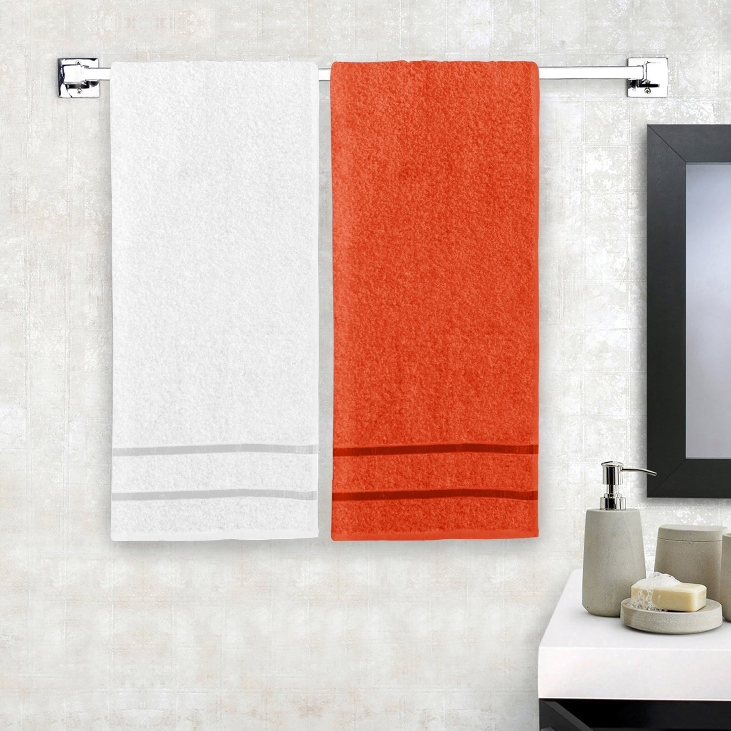 Story@Home 2 Units 100% Cotton Ladies Bath Towels - White and Orange