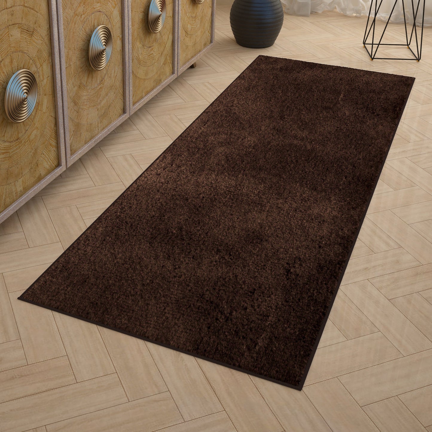 Runner Dark Brown Solid Pattern Carpet